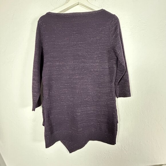 New York & Company Women Metallic Knit Tunic Sweater Small Purple Asymmetric NWT - Picture 2 of 8